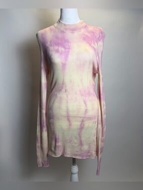 Something Navy Pastel Tie-Dye Mock Neck 100% Cotton Tunic Sweater - Pink & Cream